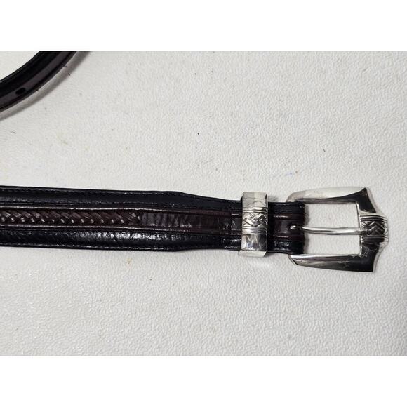 Onyx By Brighton Leather Belt 36 Black/Brown Braided Pinion Hills Inlay 12200 - Picture 2 of 8